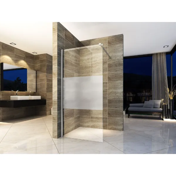 Paroi Douche Fixe - Verre transparent avec bande mate L80xH200 8mm